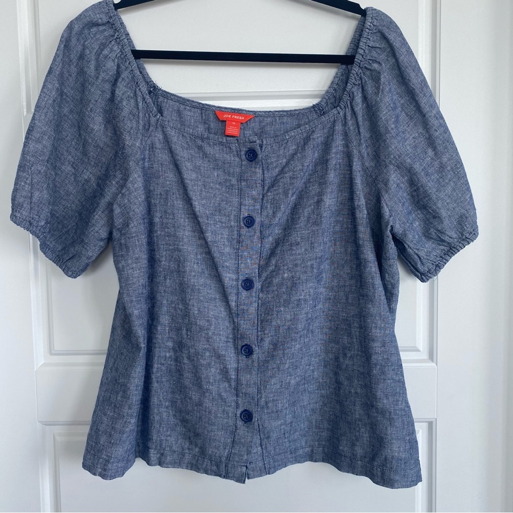 Linen blend puff sleeve tee